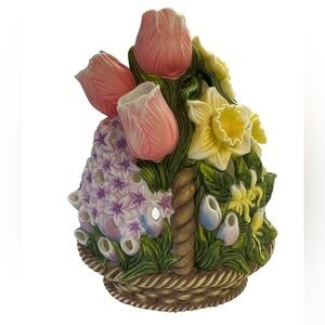 PartyLite Porcelain Tea-light Holder Floral Bouquet Basket Spring Flowers